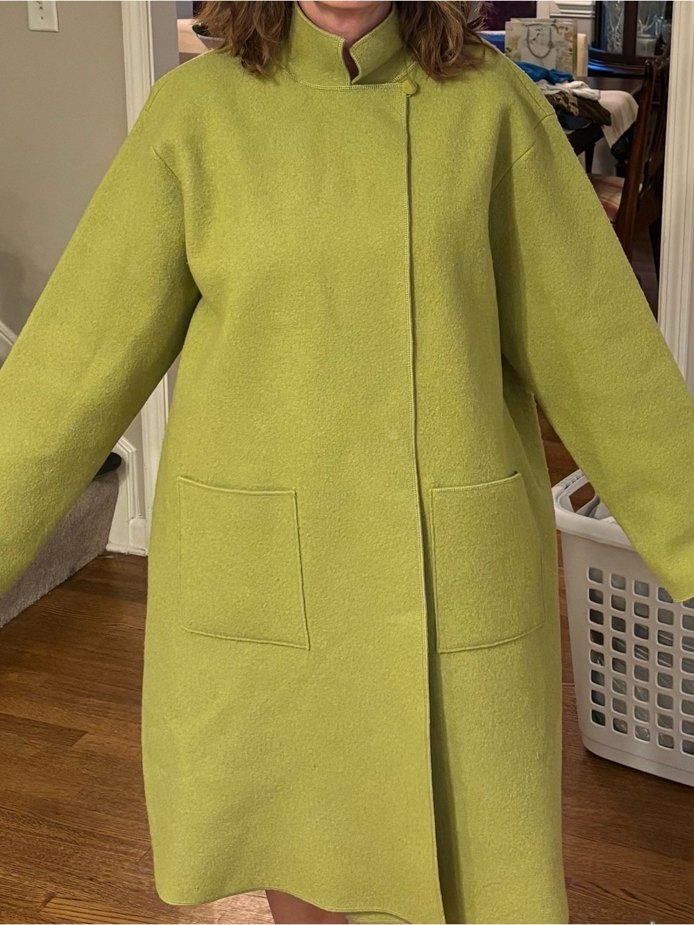 Eileen Fisher chartreuse Wool Long Coat 2x